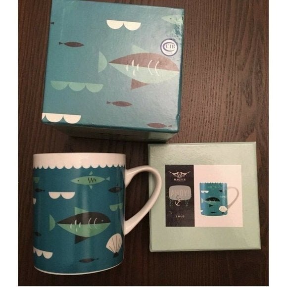 MAGPIE Ahoy home decor blue/green Fish Big Mug Porcelain in box - Picture 1 of 4
